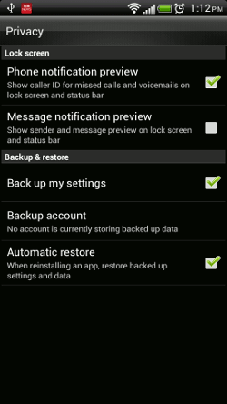 How To Backup Your Android Phone To The Cloud - Privacy Settings Screenshot
